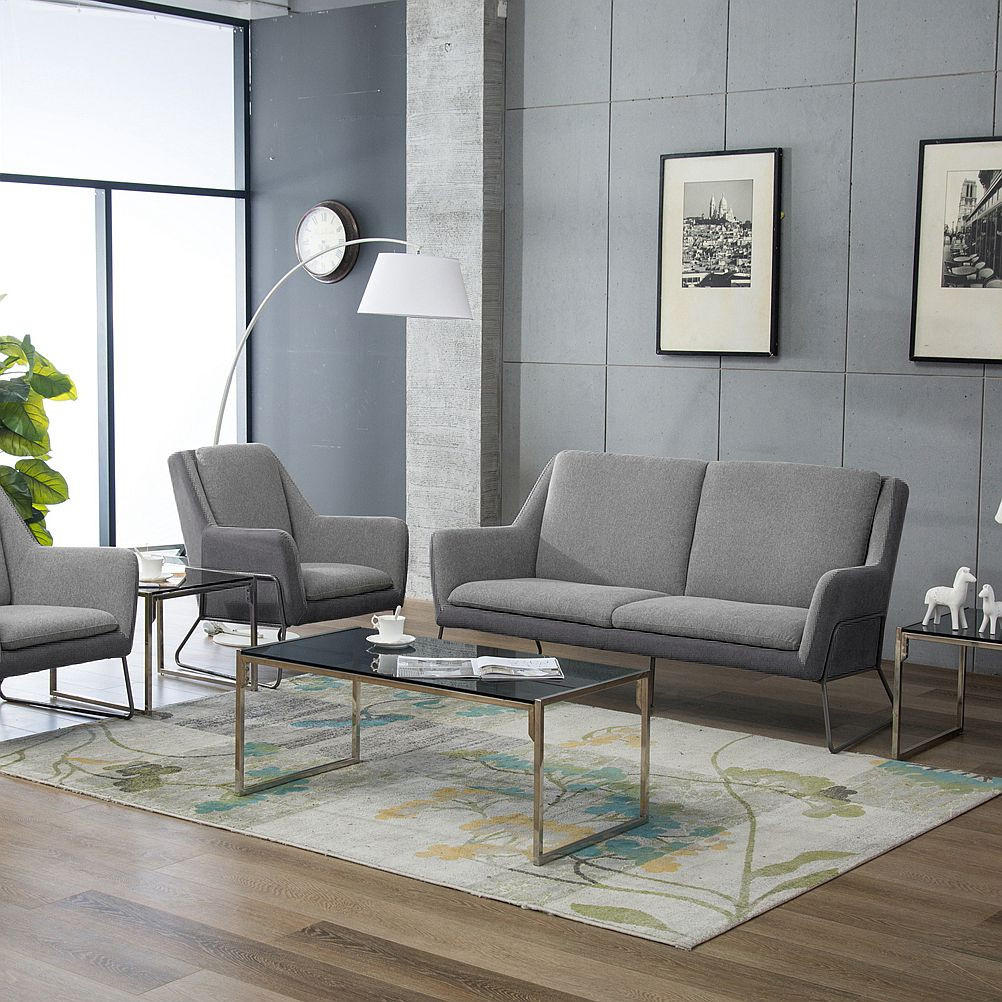 3-SITZER-SOFA in Flachgewebe Hellgrau, Dunkelgrau  - Dunkelgrau/Hellgrau, MODERN, Textil/Metall (174/97/84cm) - MID.YOU