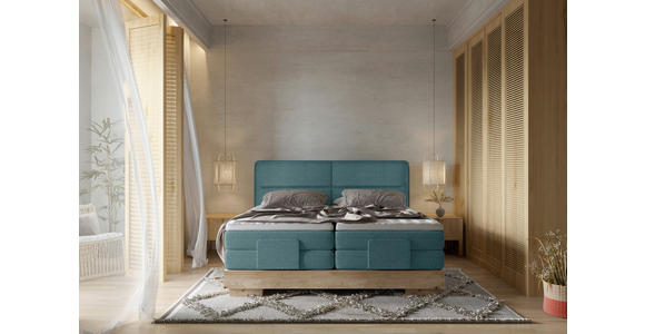 BOXSPRINGBETT 180/200 cm  in Blau, Eichefarben  - Blau/Eichefarben, Natur, Holz/Textil (180/200cm) - Valnatura