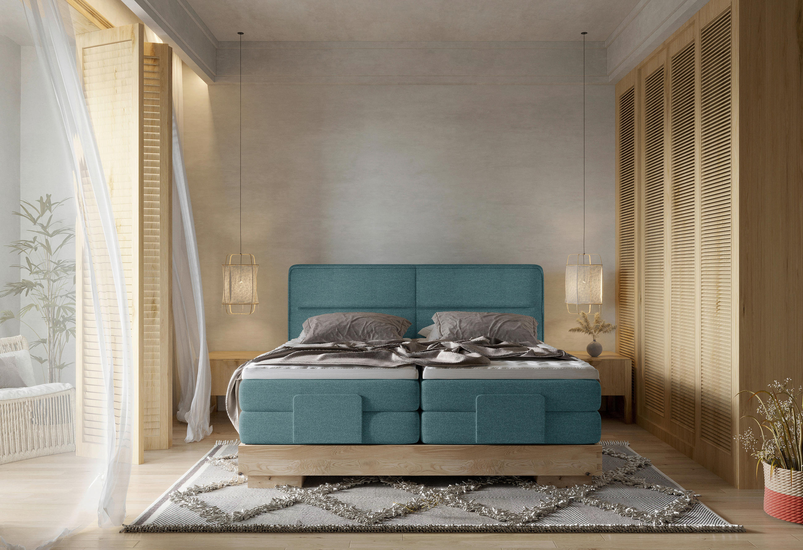 BOXSPRINGBETT 180/200 cm  in Blau, Eichefarben  - Blau/Eichefarben, Natur, Holz/Holzwerkstoff (180/200cm) - Valnatura