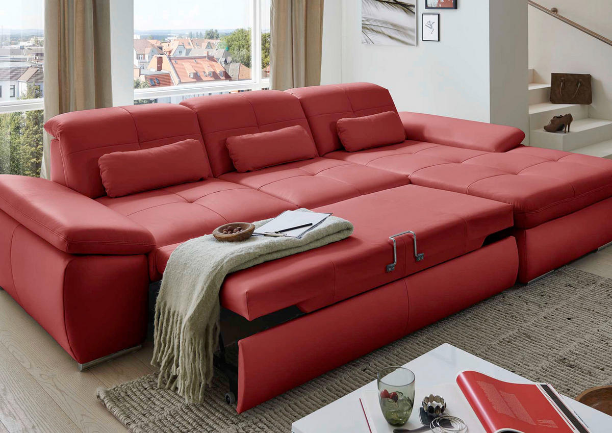 ECKSOFA in Echtleder Weiss  - Weiss/Edelstahlfarben, Design, Leder/Metall (325/195cm) - Beldomo Speed