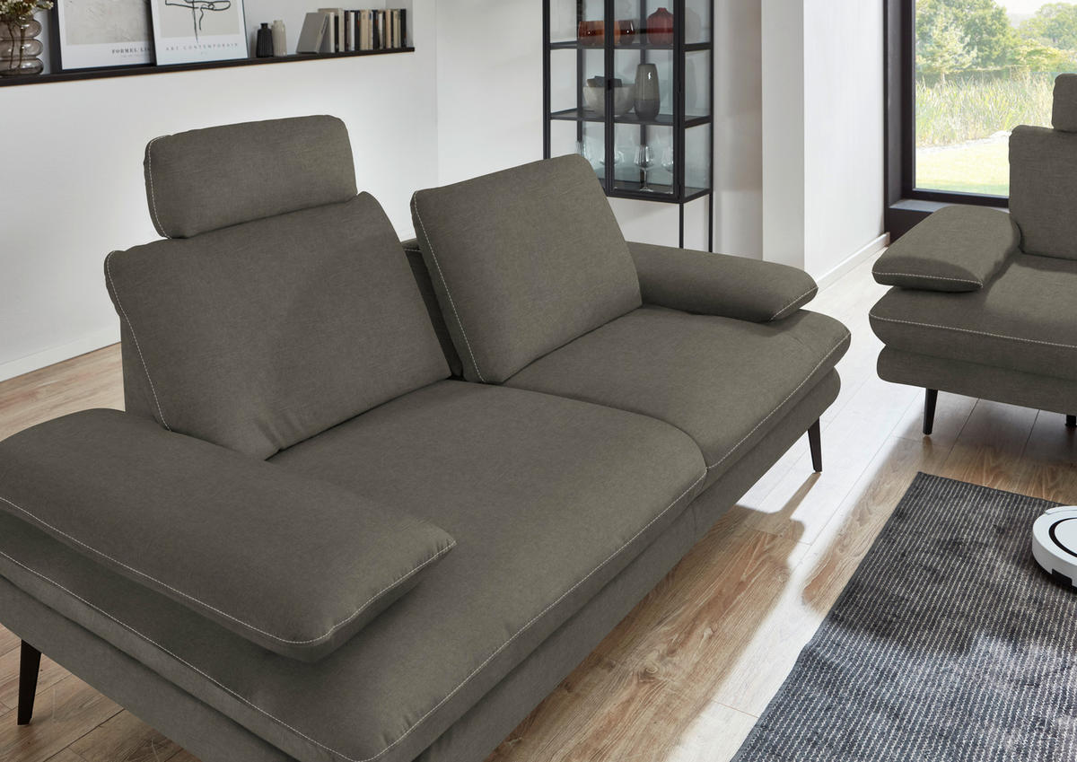 3-SITZER-SOFA in Velours Grau  - Beige/Schwarz, Design, Textil/Metall (222/89/104cm) - Dieter Knoll