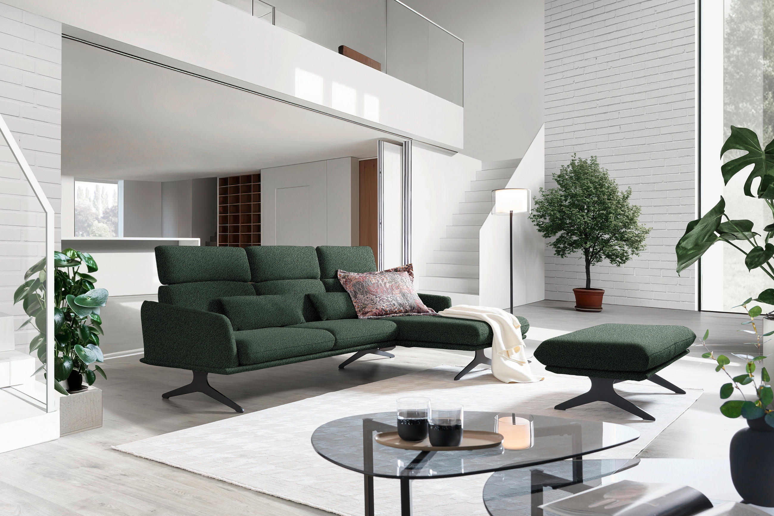 ECKSOFA in Flachgewebe Grün  - Schwarz/Grün, Design, Textil/Metall (259/152cm) - Dieter Knoll