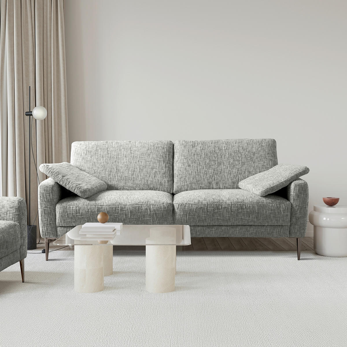 3,5-SITZER - Schwarzchrom/Grau, Design, Textil/Metall (207/85/92cm) - Livetastic