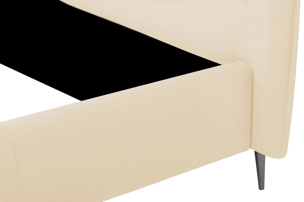 POLSTERBETT 140/200 cm,  in Beige, gepolstertes Kopfteil,  - Beige/Schwarzchrom, KONVENTIONELL, Leder/Metall (140/200cm) - Esposa