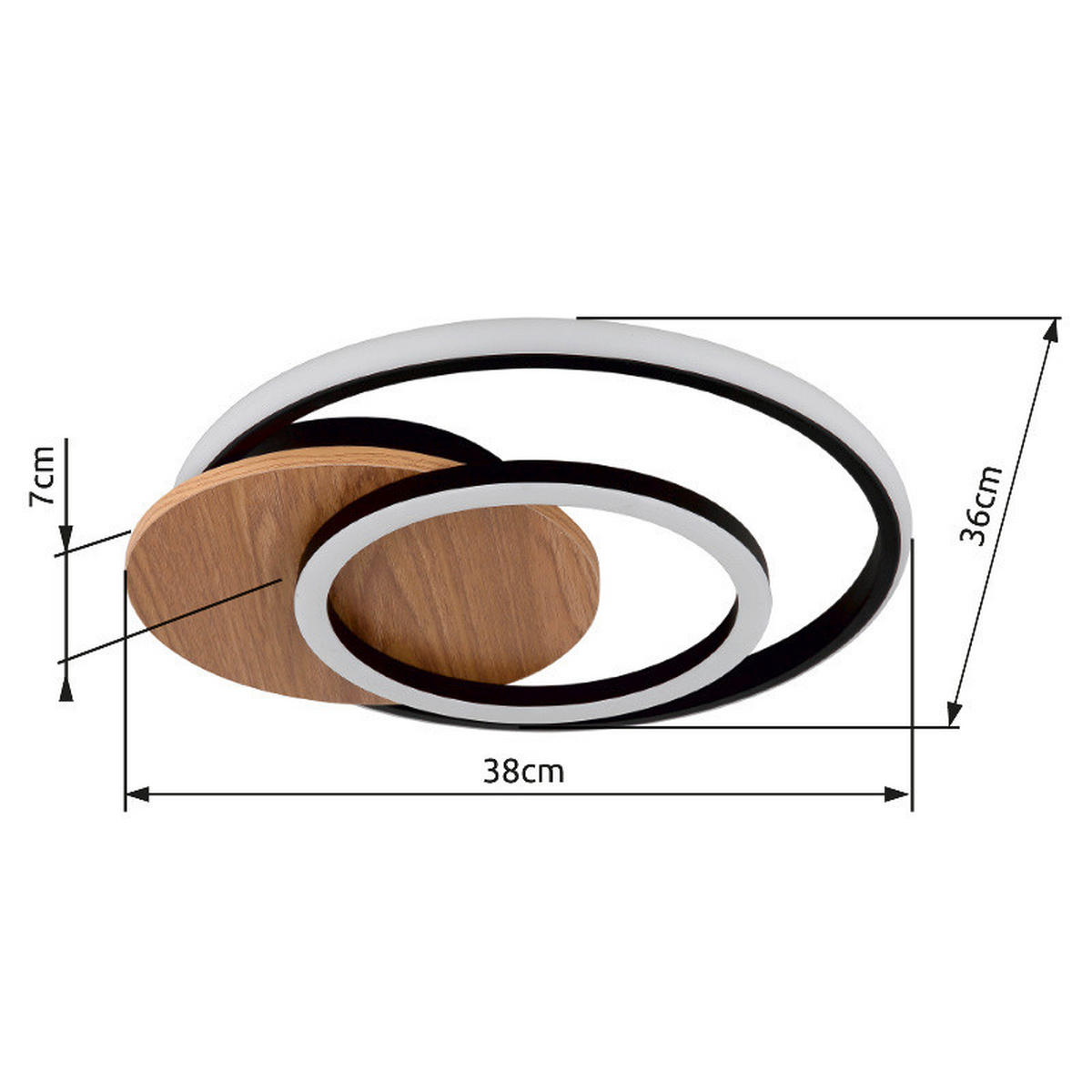 STROPNA LED-SVETILKA  JULIO /1100 lm/3000 K/230 V/ - črna/temno rjava, Natur, umetna masa/leseni material (38/36/6,5cm) - Globo