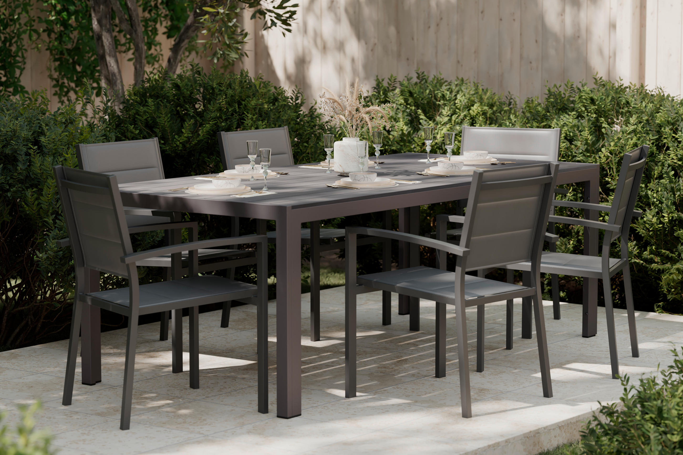 STOL VRTNI     crna  metal, plastika  - crna, Moderno, metal/plastika (210/74/100cm) - Ambia Garden