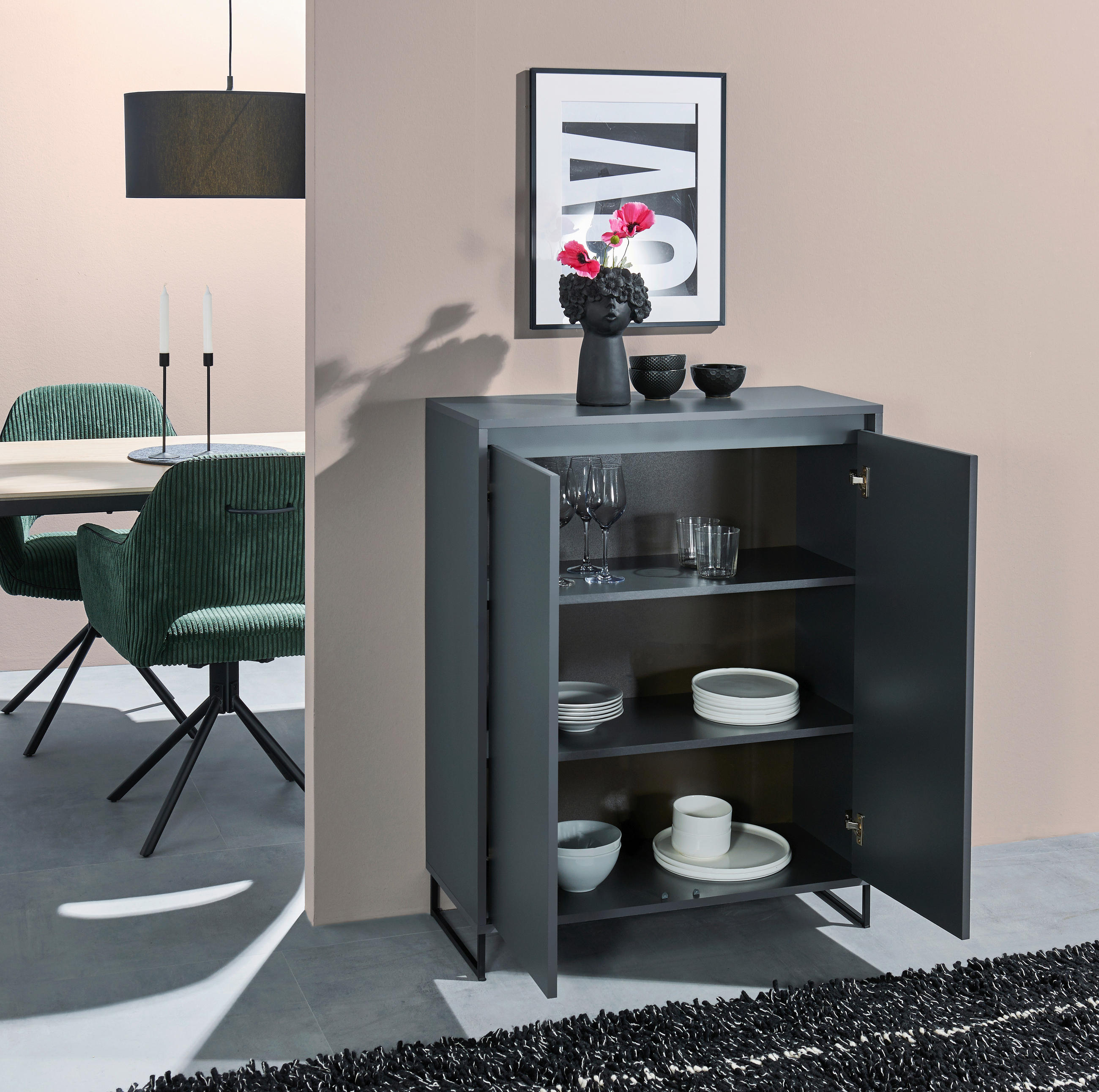 KOMMODE  in 80/103/38 cm  - Anthrazit/Schwarz, KONVENTIONELL, Holzwerkstoff/Metall (80/103/38cm) - Carryhome