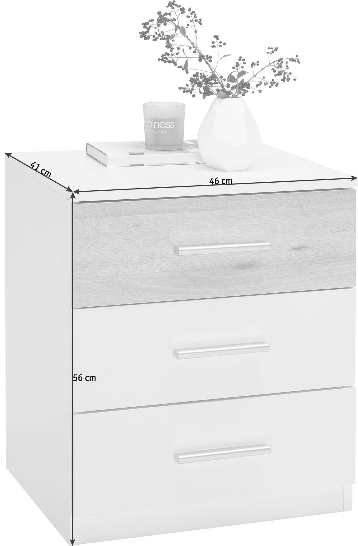 SET DE NOPTIERE in alb, culoare lemn fag  - culoare lemn fag/alb, Design, plastic/material pe bază de lemn (46/56/41cm) - Ti'me