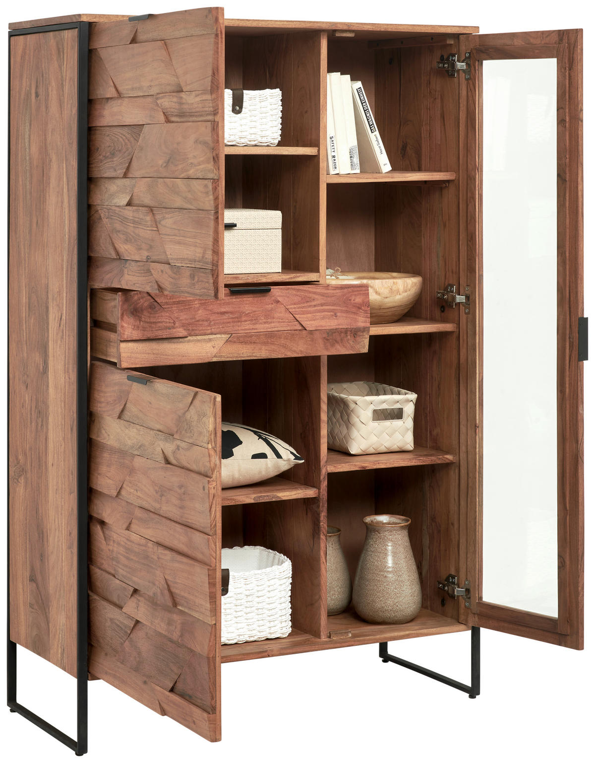 HIGHBOARD  in 95/148/40 cm  - Schwarz/Akaziefarben, Trend, Holz/Metall (95/148/40cm) - Ambia Home