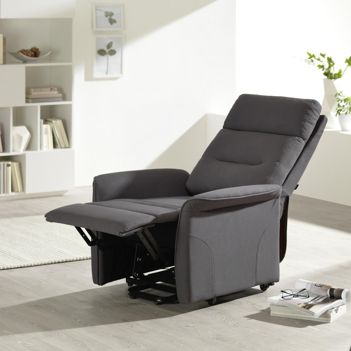 RECLINERFÅTÖLJ i mikrofiber grå  - svart/grå, Klassisk, textil (76/106/82-158cm) - Cantus