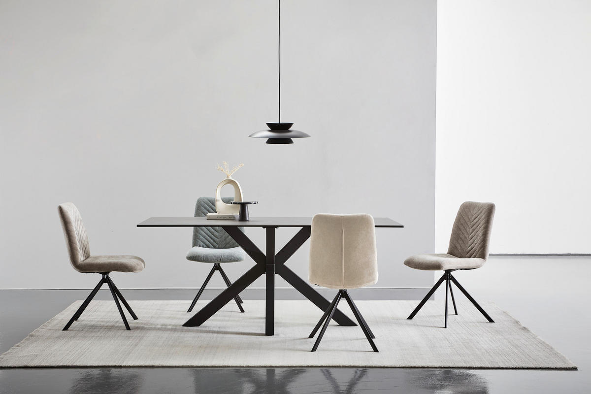 ESSTISCH in Metall, Glas, Keramik 180/90/76 cm  - Schwarz/Grau, Design, Glas/Keramik (180/90/76cm) - Novel