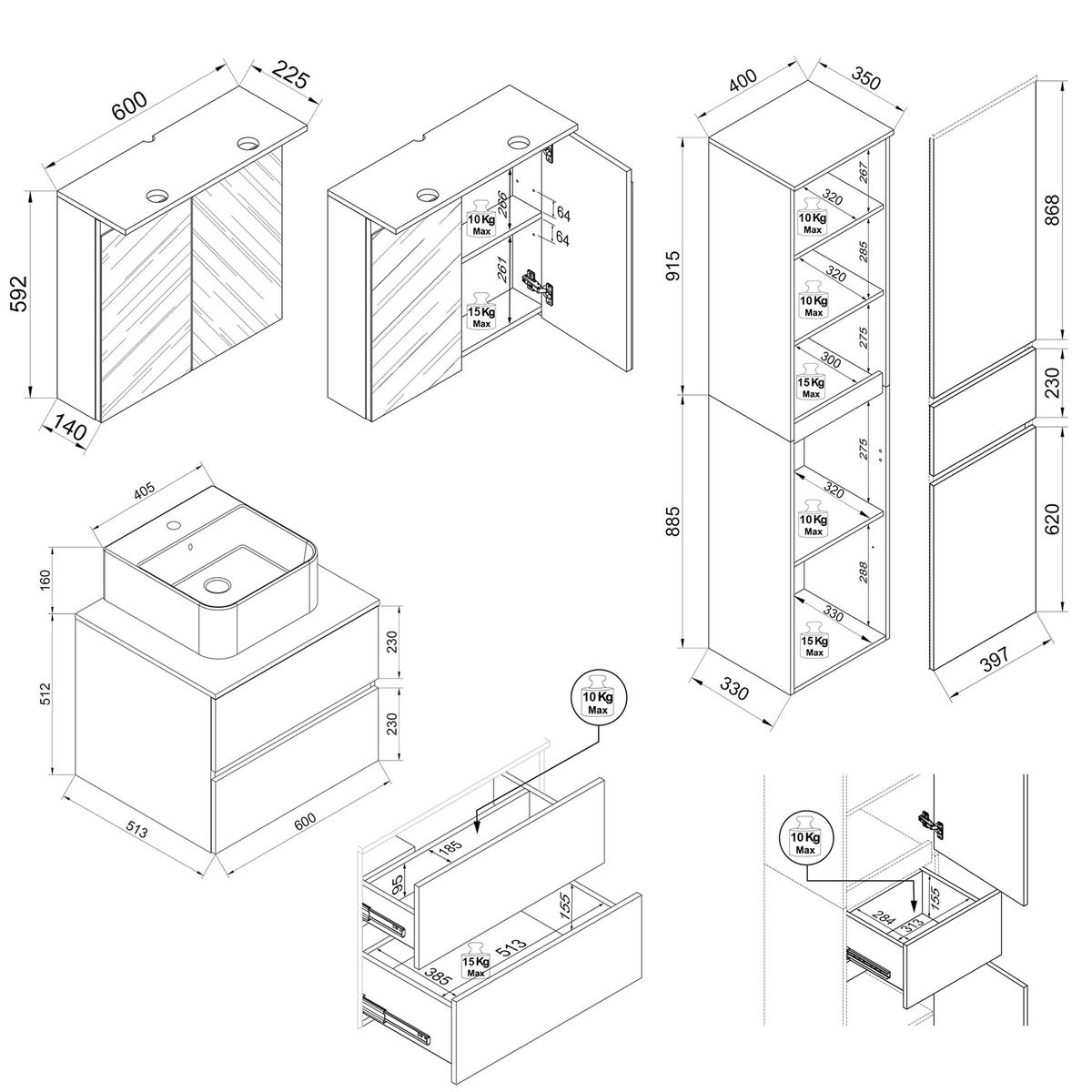 BADEZIMMER 4-teilig  in 90 cm  - Honigeiche/Weiß, Trend, Keramik/Holzwerkstoff (90cm) - MID.YOU
