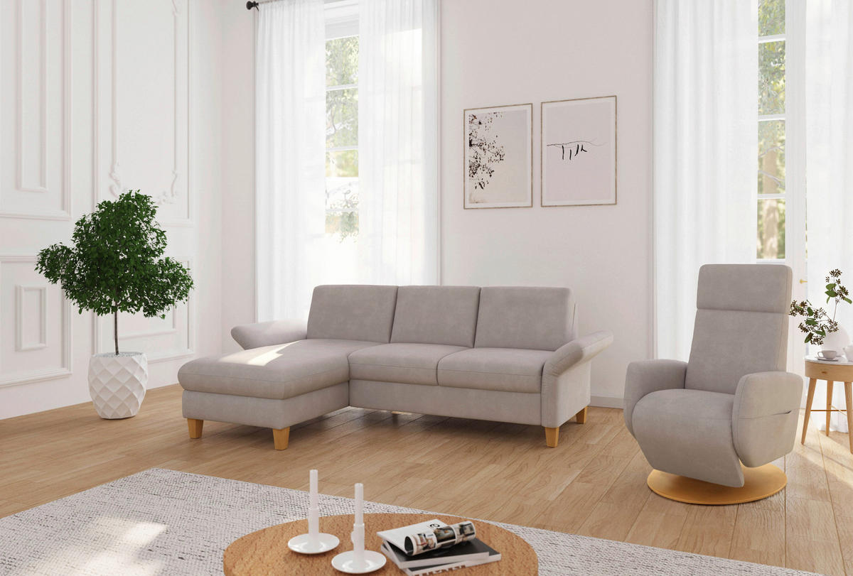 ECKSOFA ROCHELLE E Greige Flachgewebe  - Greige/Eichefarben, KONVENTIONELL, Holz/Textil (164/251cm) - Sit & More