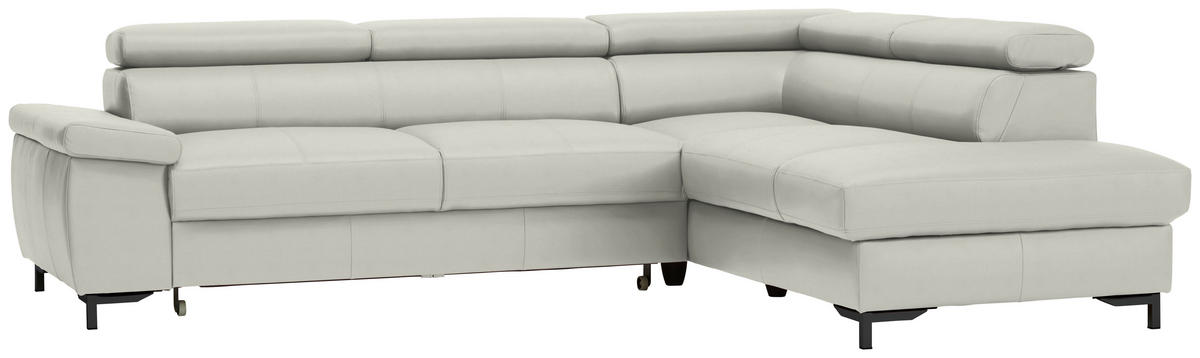 ECKSOFA in Echtleder Hellgrau  - Hellgrau/Schwarz, Design, Leder/Metall (268/213cm) - Stylife