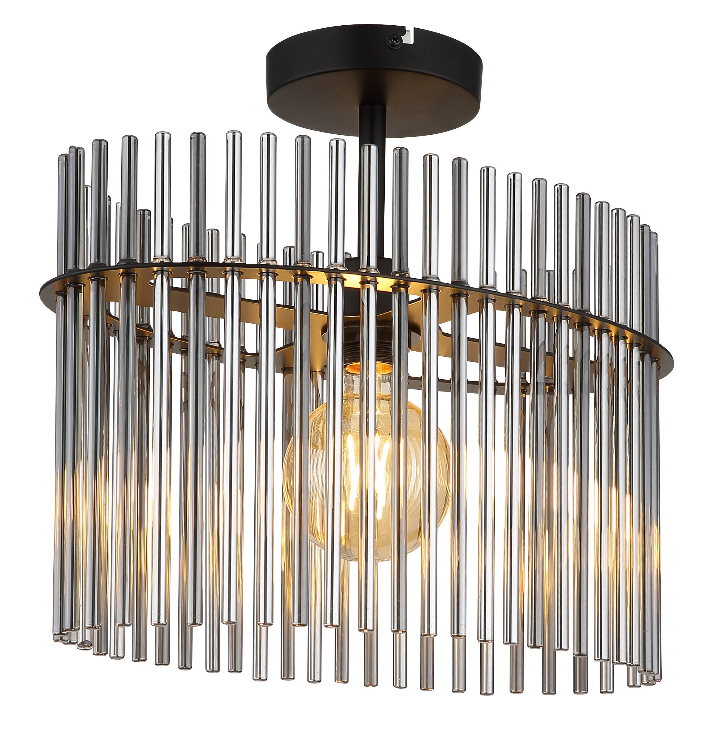DECKENLEUCHTE    40/22/34 cm  - Schwarz/Grau, KONVENTIONELL, Glas/Metall (40/22/34cm) - Globo