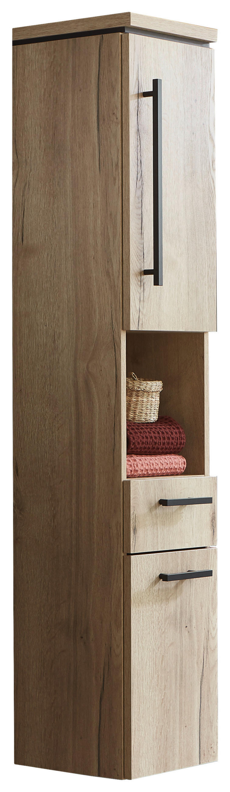 HOCHSCHRANK 30/164/30 cm  - Eichefarben/Schwarz, Design, Glas/Holzwerkstoff (30/164/30cm) - Novel