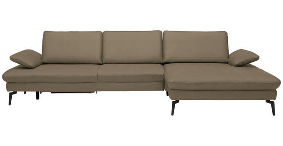ECKSOFA in Echtleder Hellbraun 325/157 cm - Hellbraun/Schwarz, Design, Leder/Metall (325/157cm) - Dieter Knoll
