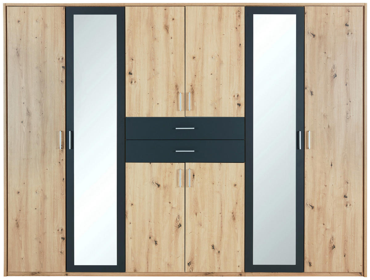 KLEIDERSCHRANK Graphitfarben, Eichefarben  - Eichefarben/Alufarben, Konventionell, Holzwerkstoff/Kunststoff (270/208/58cm) - P & B