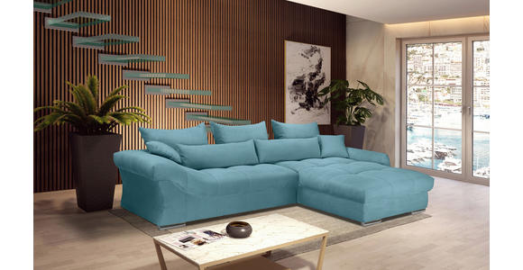 ECKSOFA Türkis Cord Zierkissen, Rückenkissen, Rücken echt  - Türkis/Chromfarben, KONVENTIONELL, Textil/Metall (335/225cm) - Carryhome