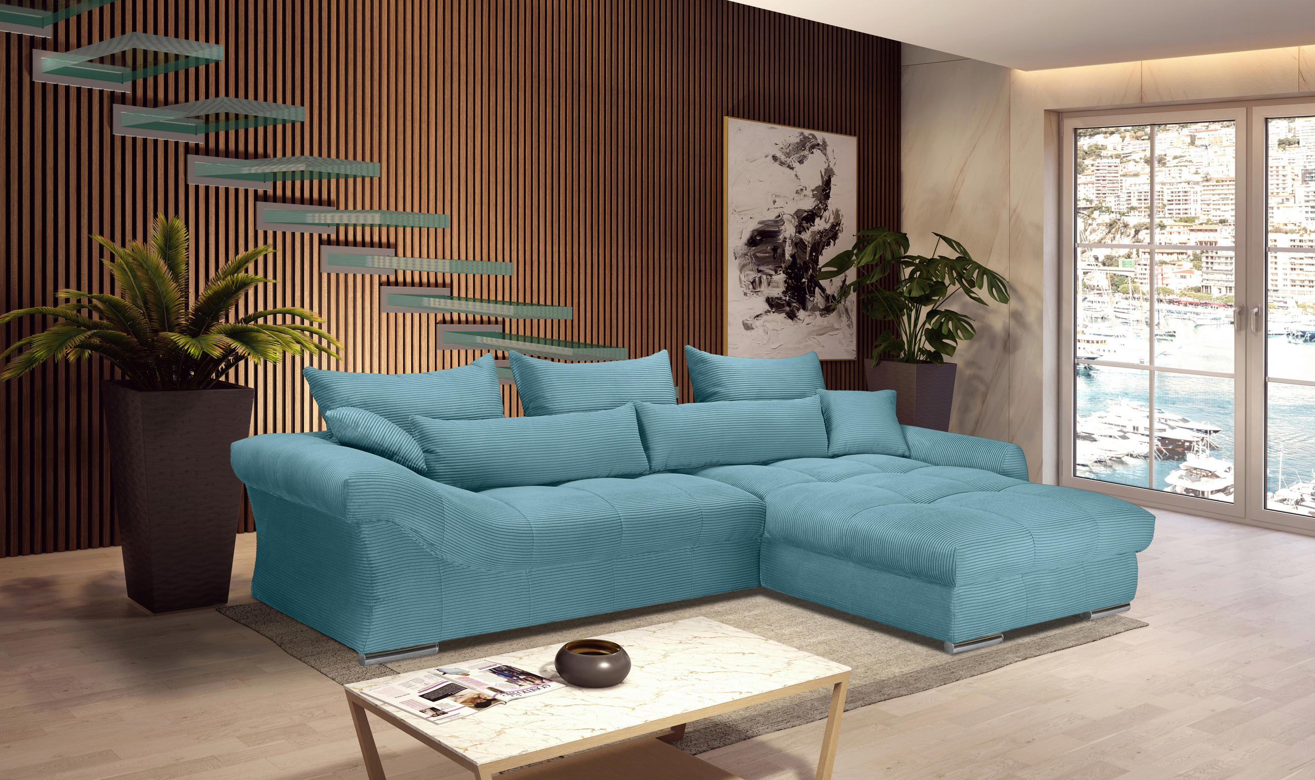 ECKSOFA VERONA - Türkis/Chromfarben, KONVENTIONELL, Textil/Metall (335/225cm) - Carryhome