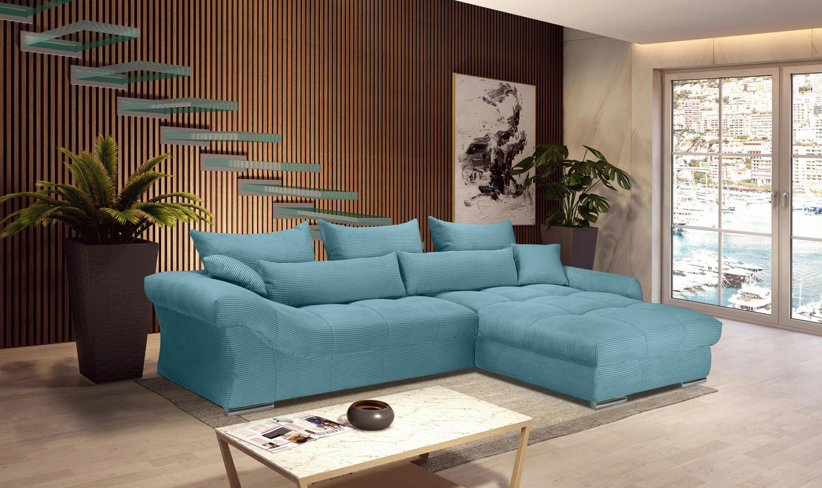 ECKSOFA Türkis Cord  - Türkis/Chromfarben, KONVENTIONELL, Textil/Metall (335/225cm) - Carryhome