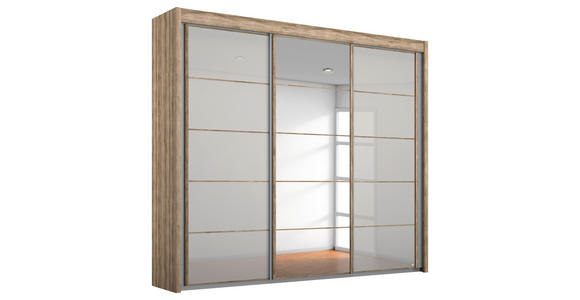 SCHWEBETÜRENSCHRANK in Grau, Eichefarben - Eichefarben/Grau, Basics, Glas/Holzwerkstoff (225/223/65cm) - Cantus