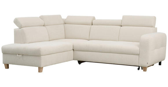 ECKSOFA inkl. Funktionen Weiß Samt - Weiß, Natur, Holz/Textil (206/261cm) - Venda