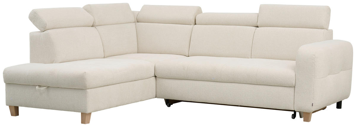ECKSOFA in Samt Weiß  - Weiß, Natur, Holz/Textil (206/261cm) - Venda