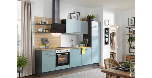 KÜCHENBLOCK 290 cm in Graphitfarben, Eichefarben, Hellgrün - Edelstahlfarben/Eichefarben, Design, Holzwerkstoff/Metall (290cm) - Xora