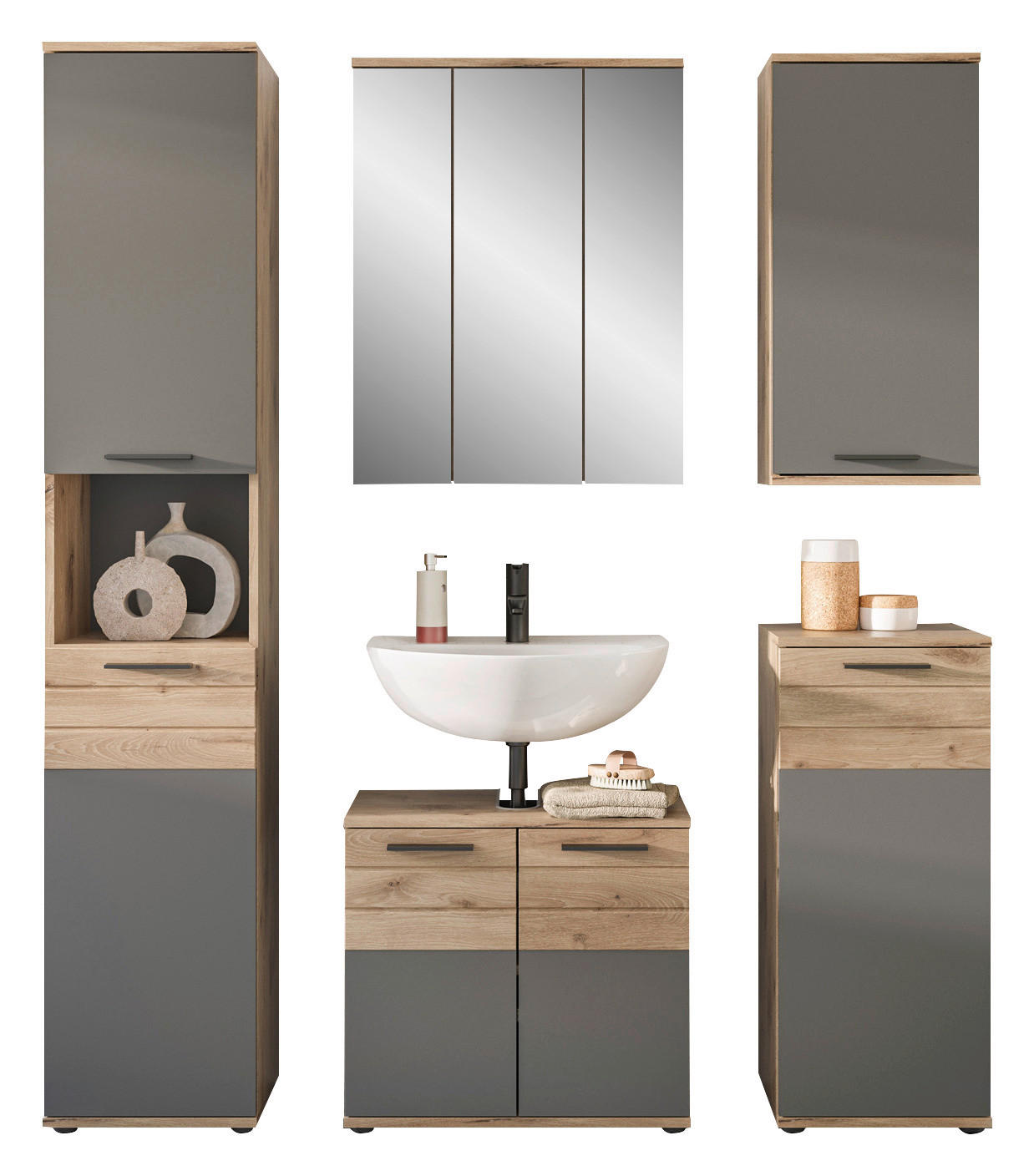 WASCHBECKENUNTERSCHRANK 60/56/34 cm - Eichefarben/Schwarz, MODERN, Holzwerkstoff/Kunststoff (60/56/34cm) - MID.YOU