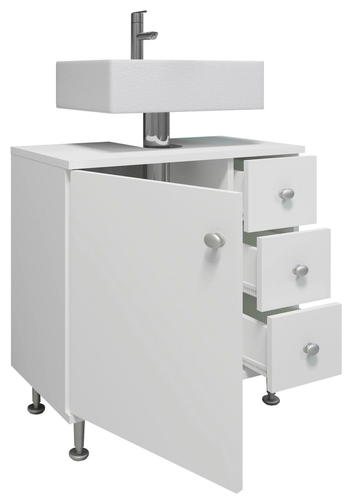 WASCHBECKENUNTERSCHRANK 60/61/33 cm  - Silberfarben/Weiß, MODERN, Holzwerkstoff/Kunststoff (60/61/33cm) - MID.YOU