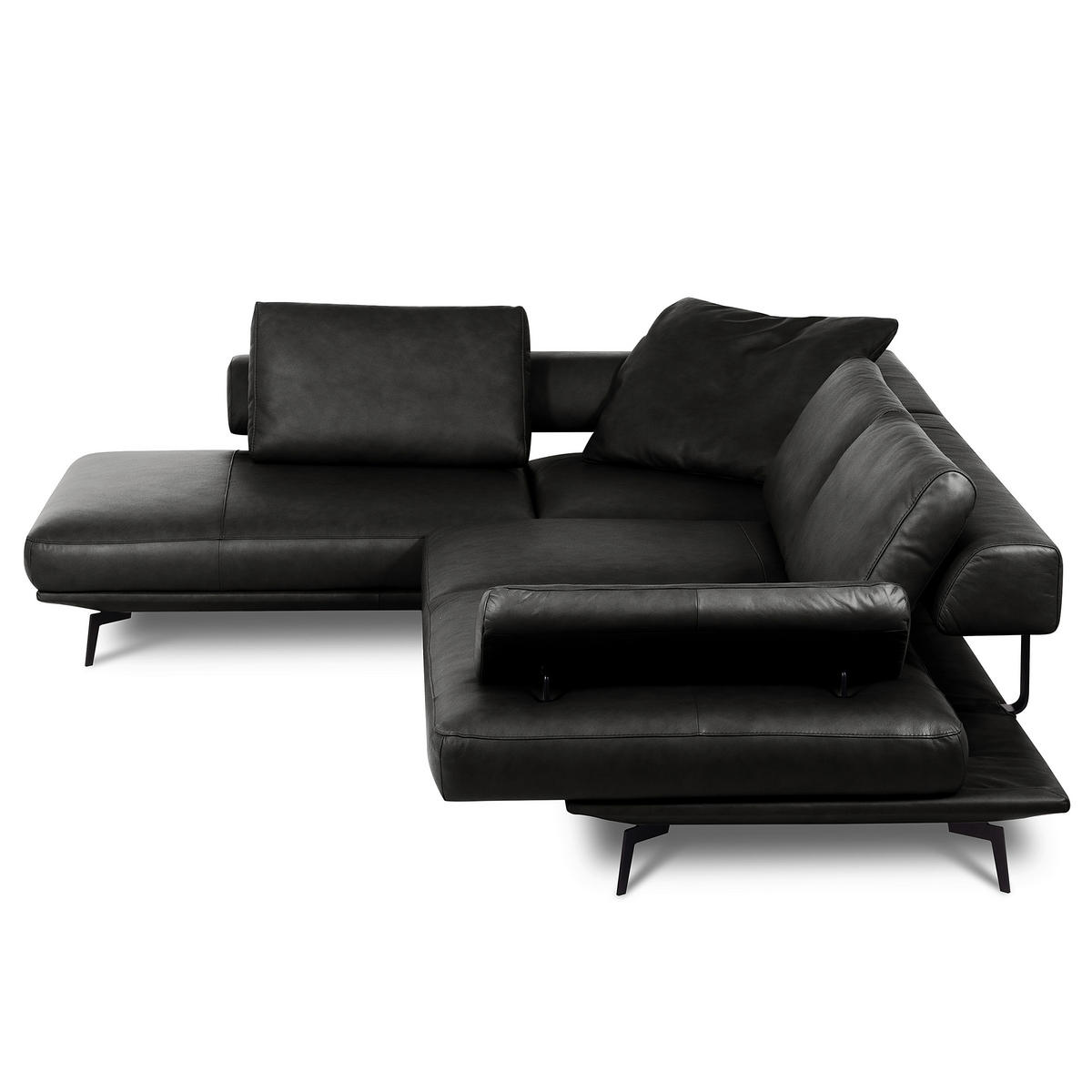 ECKSOFA Schwarz Echtleder  - Schwarz/Grau, Design, Leder/Metall (237/306cm) - Livetastic