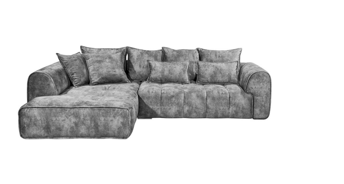 ECKSOFA Grau Mikrovelours  - Silberfarben/Grau, MODERN, Kunststoff/Textil (197/320cm) - MID.YOU