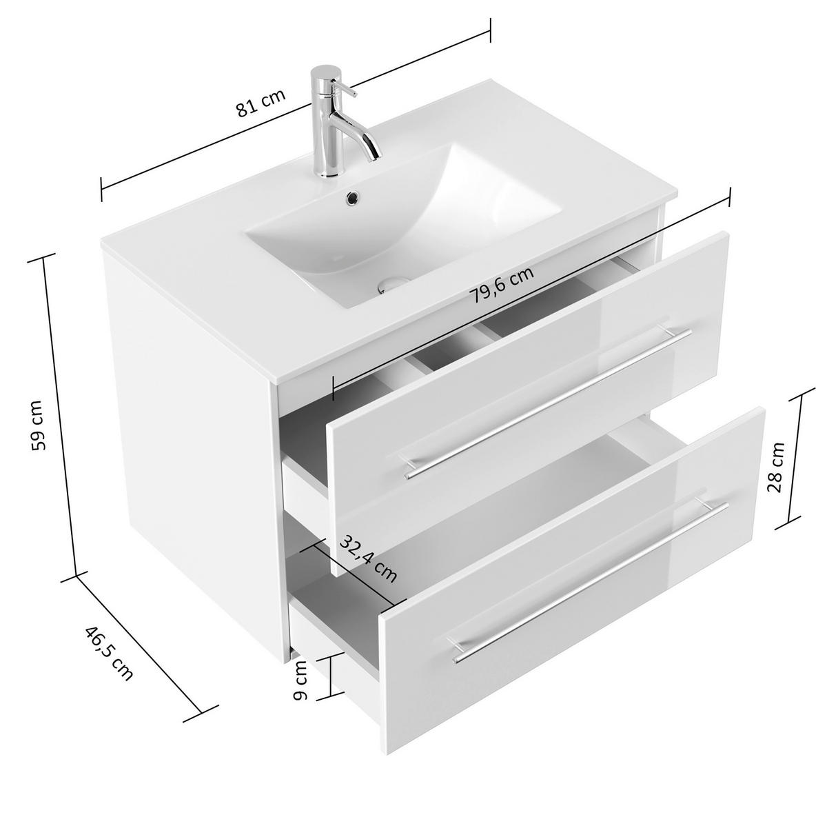 WASCHTISCHKOMBI 81 cm  - Graphitfarben/Weiß, Basics, Keramik/Holzwerkstoff (81cm) - MID.YOU