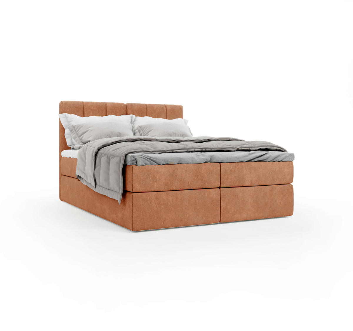 BOXBETT 160/200 cm,  in Rotbraun, gepolstertes Kopfteil, Bettkasten, Topper, Matratze, H3 = fest  - Rotbraun/Schwarz, Design, Holzwerkstoff/Kunststoff (160/200cm) - Esposa