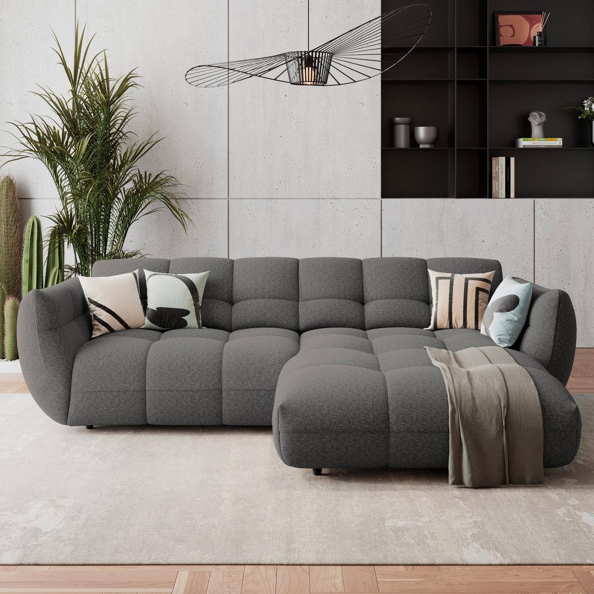 ECKSOFA Chenille Graubraun  - Graubraun/Schwarz, Trend, Kunststoff/Textil (280/178cm) - MID.YOU