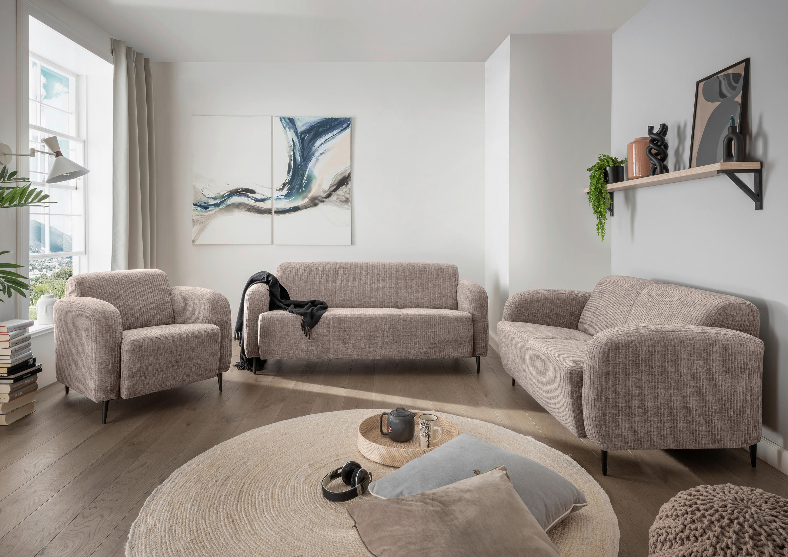 2-SITZER-SOFA Mikrofaser Beige  - Beige/Schwarz, MODERN, Textil/Metall (140/76/90cm) - Livetastic