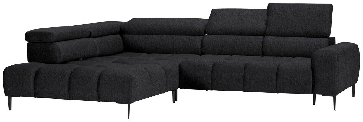 ECKSOFA Dunkelgrau Samt, Webstoff  - Dunkelgrau/Schwarz, Design, Textil/Metall (216/300cm) - Welnova