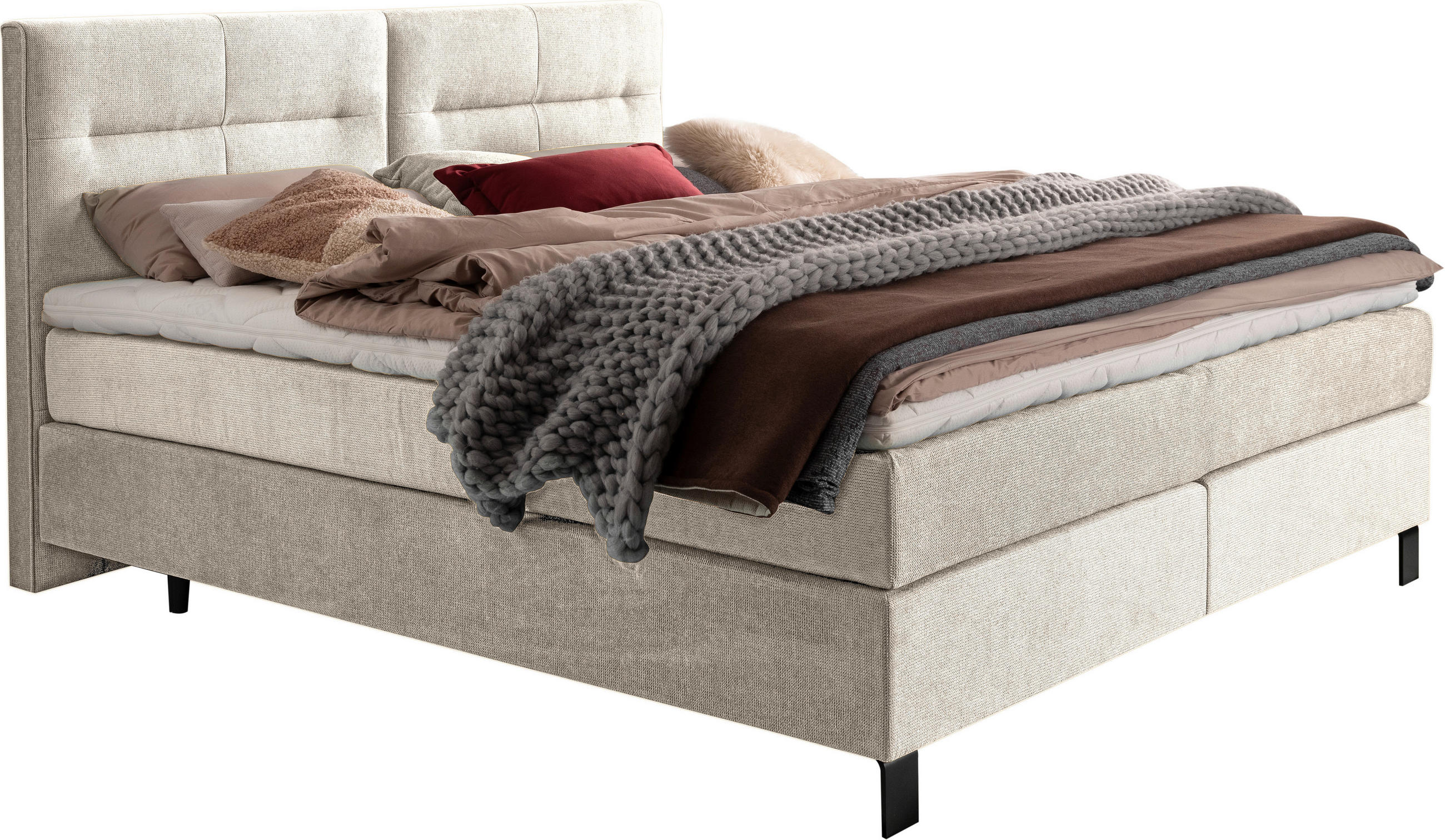 BOXSPRINGBETT 200/220 cm  in Creme  - Creme/Schwarz, KONVENTIONELL, Textil/Metall (200/220cm) - Esposa