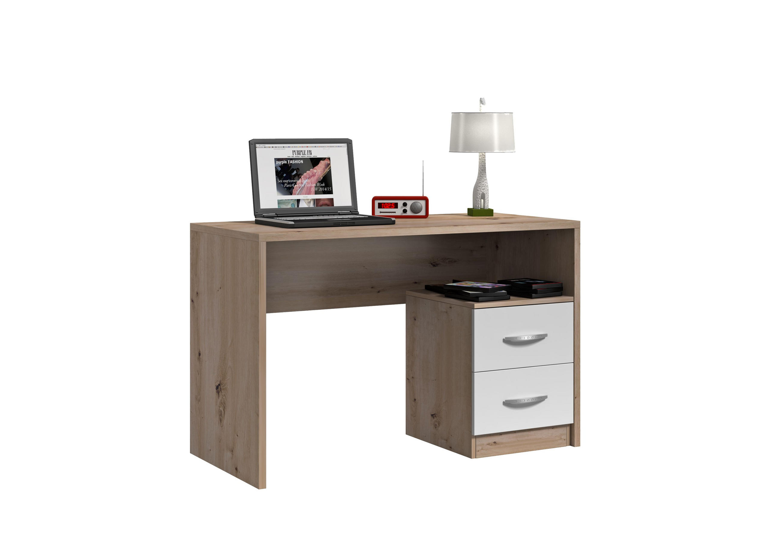 MLADINSKA PISALNA MIZA leseni material bela, barve hrasta  - barve hrasta/bela, Design, umetna masa/leseni material (120/75/56cm) - Boxxx