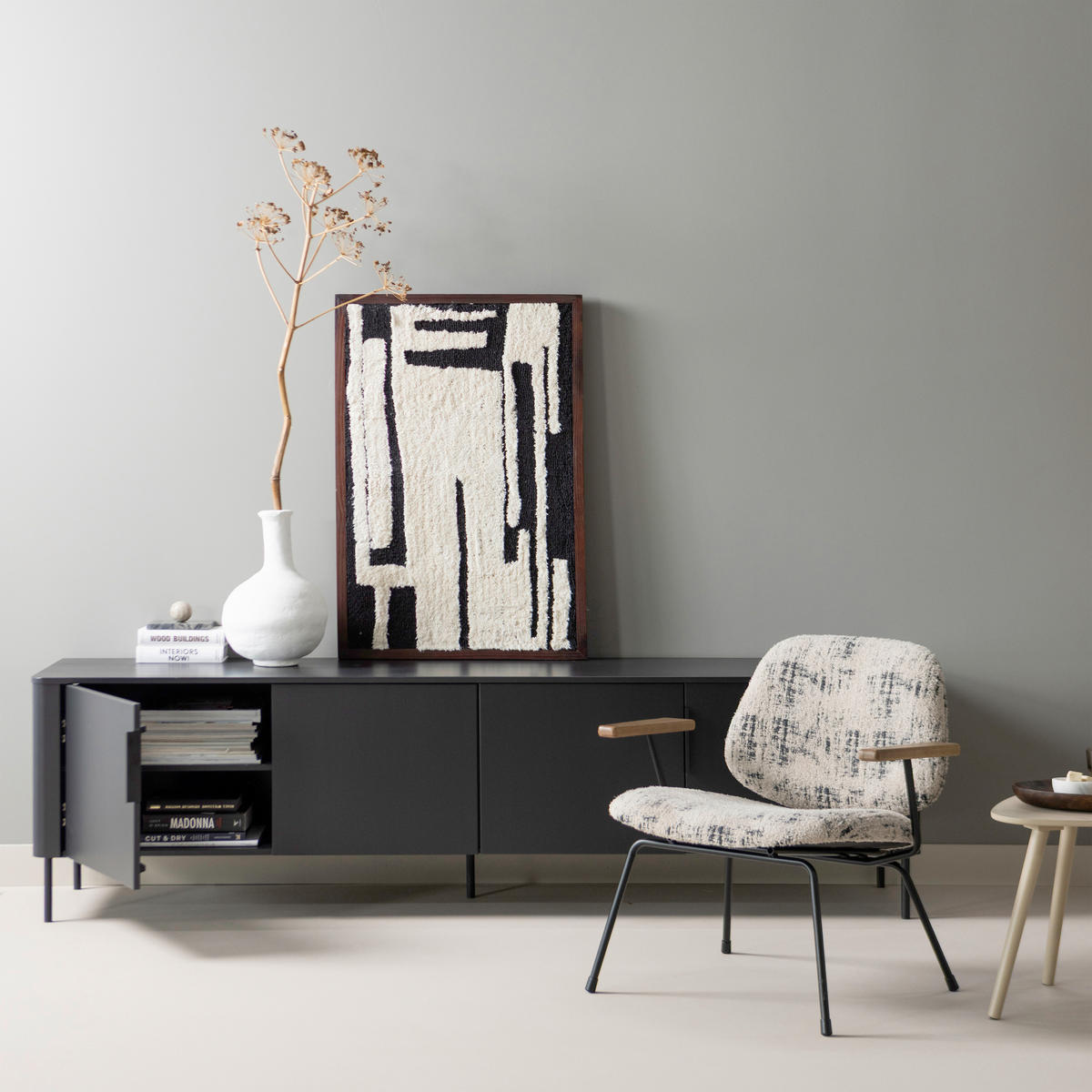 LOWBOARD Gunnar 200/56/44 cm  stehend, hängend  - Schwarz, Design, Holz/Metall (200/56/44cm) - Livetastic