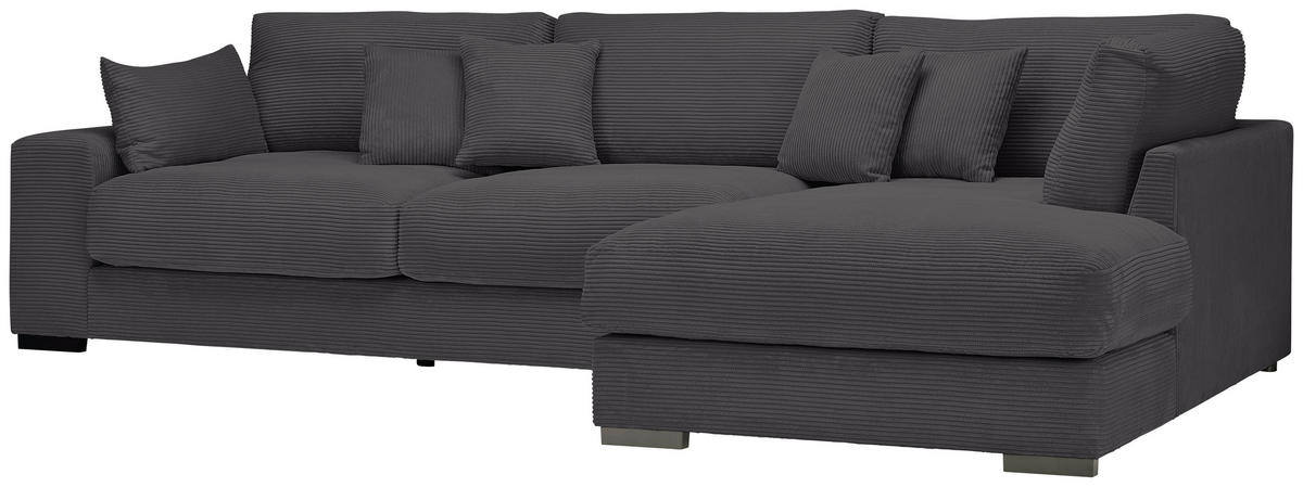 ECKSOFA in Cord Graphitfarben  - Schwarz/Graphitfarben, Design, Kunststoff/Textil (340/205cm) - Lomoco