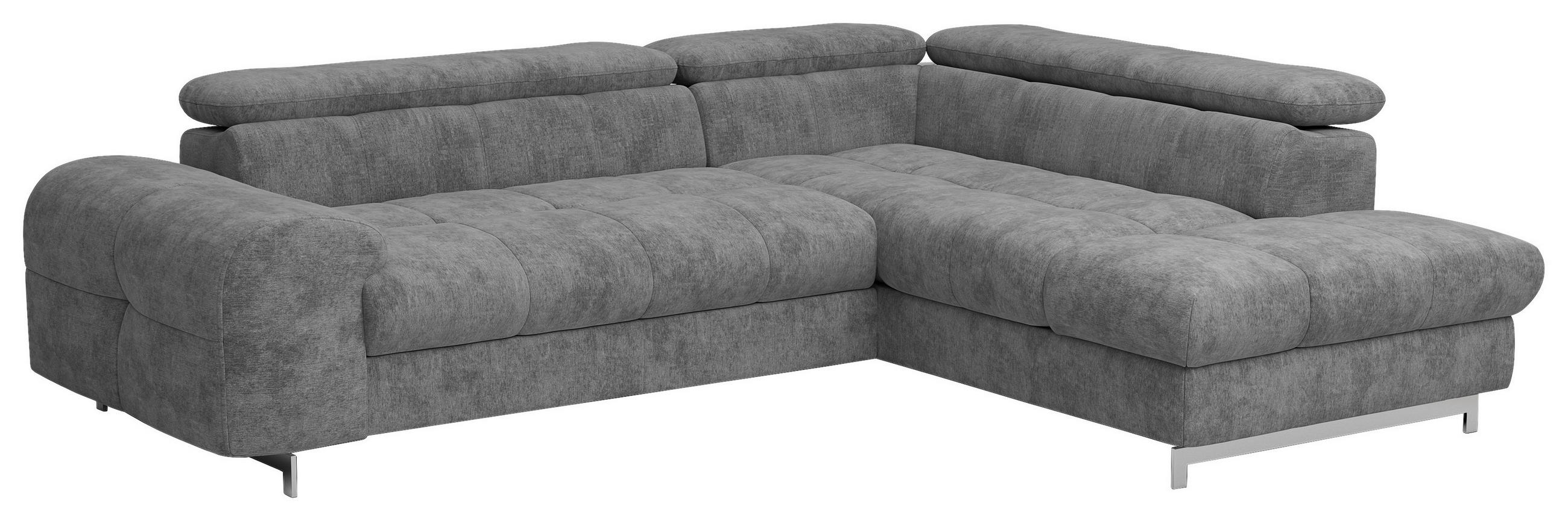 ECKSOFA Grau Mikrofaser  - Chromfarben/Grau, KONVENTIONELL, Textil/Metall (257/206cm) - Livetastic