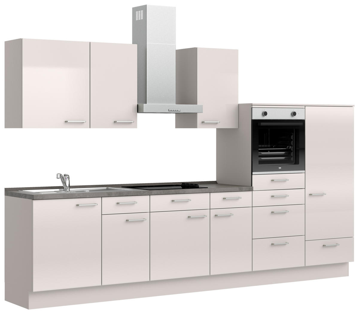 KÜCHENBLOCK 330 cm   in Schieferfarben, Hellgrau  - Schieferfarben/Edelstahlfarben, MODERN, Holzwerkstoff/Metall (330cm) - Nobilia