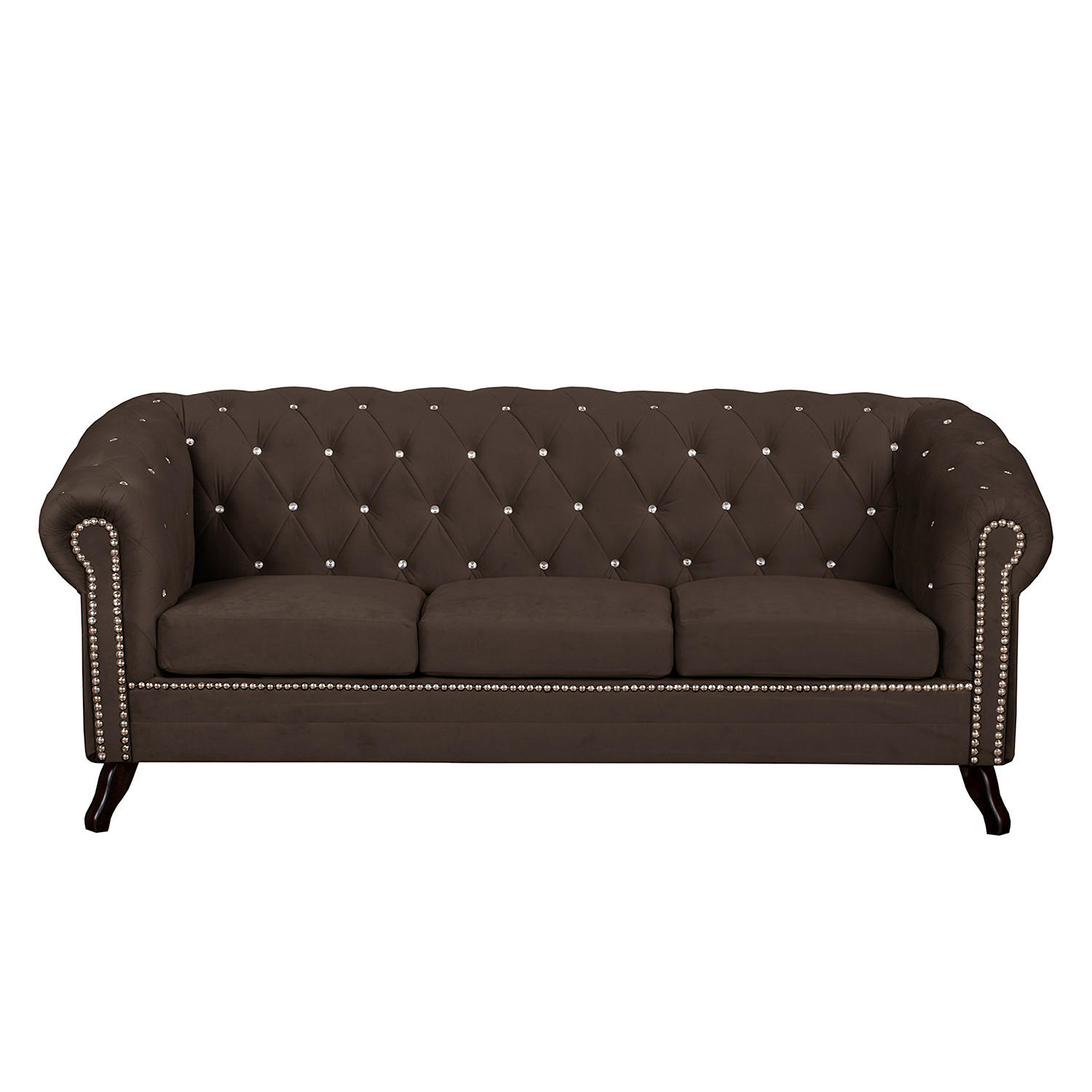 3-SITZER-SOFA GLASGOW Velours Braun  - Braun, Design, Holz/Textil (197/82/90cm) - P & B