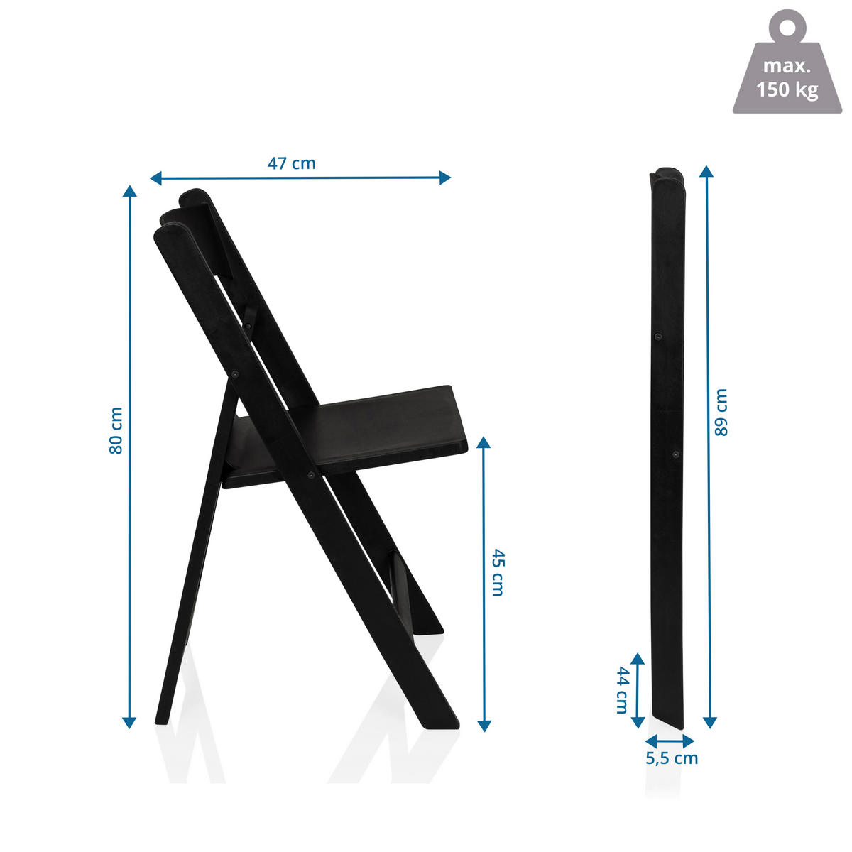 GARTENKLAPPSTUHL-SET in Kunststoff Schwarz  - Schwarz, MODERN, Kunststoff (44/80/47cm) - MID.YOU