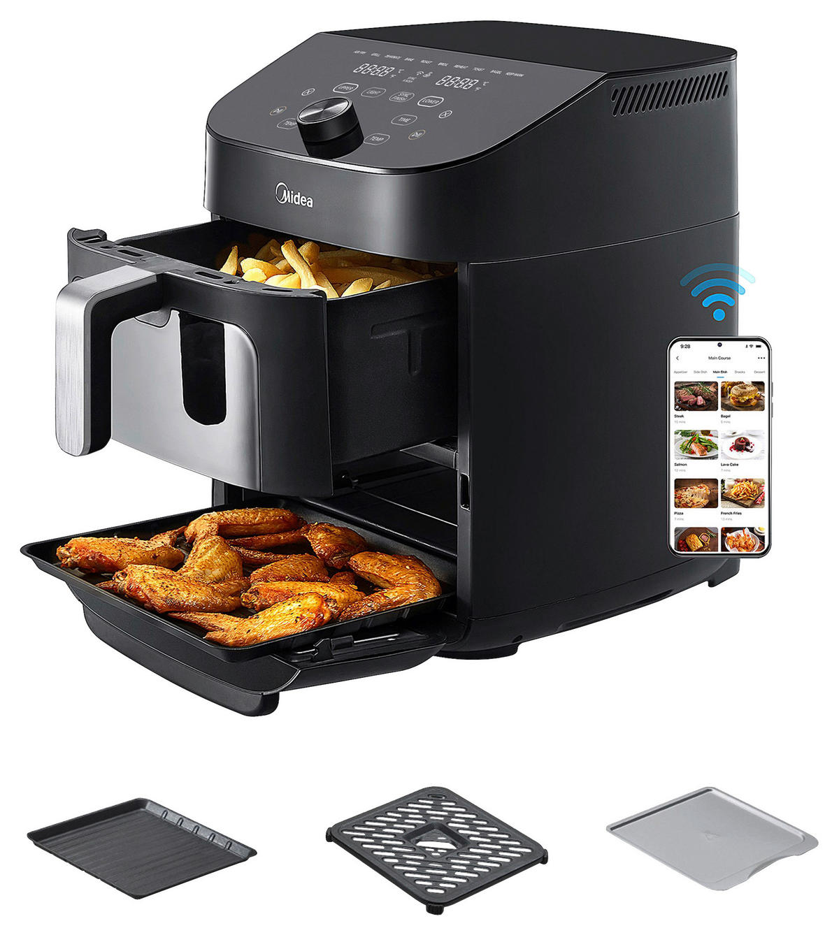 HEIßLUFTFRITTEUSE Airfryer MAD1100DADK 6,4 + 4,4 L  - Silberfarben/Schwarz, Basics, Kunststoff/Metall (42,5/40,5/32,5cm) - Midea