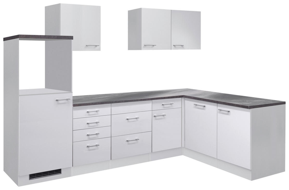 ECKKÜCHE 280/170 cm  in Weiß  - Graubraun/Alufarben, MODERN, Holzwerkstoff/Kunststoff (280/170cm) - FlexWell