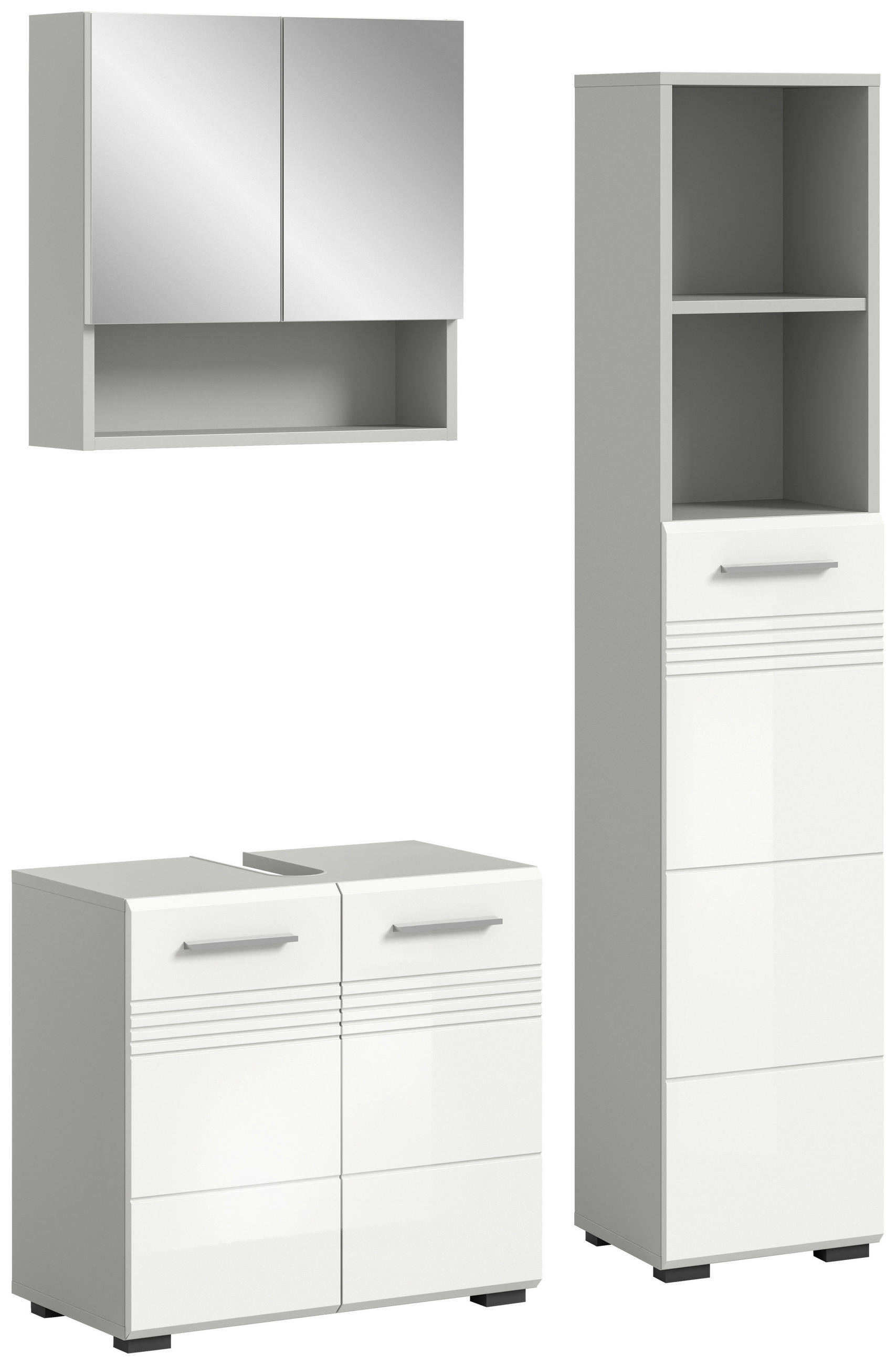 BADEZIMMER 3-teilig  in 90 cm  - Chromfarben/Weiß Hochglanz, MODERN, Holzwerkstoff/Kunststoff (90cm) - MID.YOU