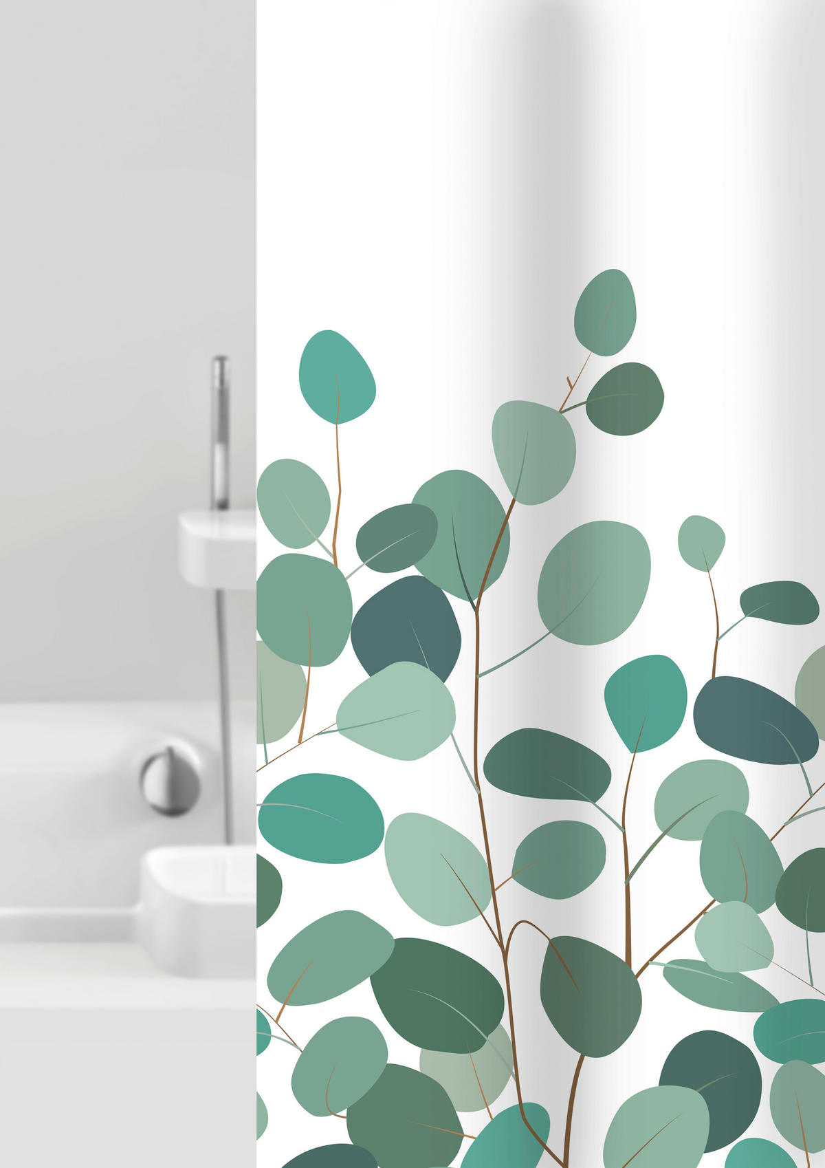 DUSCHVORHANG Floral 180/200 cm  - Weiß/Grün, Basics, Kunststoff (180/200cm) - Grund